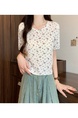 White Real Shot Wholesale Price 2025 Summer New Style Small Fresh Gentle Floral Sweet Casual Short-Sleeved Knitted Tops for Women