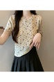 Beige Real Shot Wholesale Price 2025 Summer New Style Small Fresh Gentle Floral Sweet Casual Short-Sleeved Knitted Tops for Women