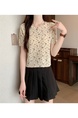 Beige Real Shot Wholesale Price 2025 Summer New Style Small Fresh Gentle Floral Sweet Casual Short-Sleeved Knitted Tops for Women