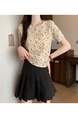 Beige Real Shot Wholesale Price 2025 Summer New Style Small Fresh Gentle Floral Sweet Casual Short-Sleeved Knitted Tops for Women