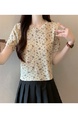 Beige Real Shot Wholesale Price 2025 Summer New Style Small Fresh Gentle Floral Sweet Casual Short-Sleeved Knitted Tops for Women
