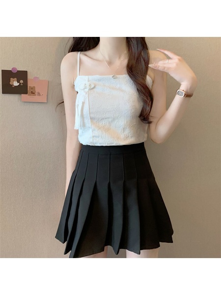 White Real Shot Wholesale Price 2025 Summer New Sweet Spicy National Style Retro Chinese Knot Design Camisole with Chest Pad