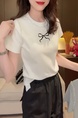 White Heavy Industry Beaded Bowknot Short Sleeve T-shirt Women 2025 Summer New Slim Fit Fashionable Round Neck Top