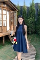 Real Shot Cost-Effective Retro Blue Halter Denim Dress Summer Elegant Slimming Loose Off-Shoulder Camisole Short Skirt in Dark Blue