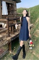 Real Shot Cost-Effective Retro Blue Halter Denim Dress Summer Elegant Slimming Loose Off-Shoulder Camisole Short Skirt in Dark Blue
