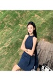 Real Shot Cost-Effective Retro Blue Halter Denim Dress Summer Elegant Slimming Loose Off-Shoulder Camisole Short Skirt in Dark Blue