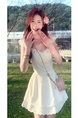 Tea Break French First Love Pure Desire White Dress Female Flower World Petite Gentle A-Line Short Skirt Lace Skirt in Cream