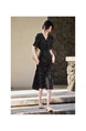 Spot French Elegant Tea Break Dress Female 2025 Summer Commuting Simple Waist Slim V-Neck Floral Skirt in Black