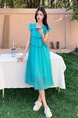 Original Fabric! Lake Blue Flying Sleeve Sling Dress Female Spring and Summer Dopamine Sanya Seaside Vacation Beach in Aqua