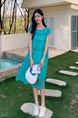 Original Fabric! Lake Blue Flying Sleeve Sling Dress Female Spring and Summer Dopamine Sanya Seaside Vacation Beach in Aqua