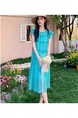Original Fabric! Lake Blue Flying Sleeve Sling Dress Female Spring and Summer Dopamine Sanya Seaside Vacation Beach in Aqua