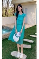Original Fabric! Lake Blue Flying Sleeve Sling Dress Female Spring and Summer Dopamine Sanya Seaside Vacation Beach in Aqua