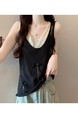 Real shot wholesale price 2025 summer new sweet spicy style fake two-piece hollow hole design black and beige camisole top