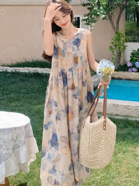 Beige Butterfly Vest Dress Niche Design 2025 New Spring and Summer Clothing Retro and Hipster Style New Guo Feng Long Dress