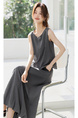 Charcoal Fashionable Light Outdoor Casual Pleating Shirt Bud Skirt Suit 2025 Summer New Two-Piece Suit