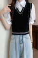 Black Real Shot Wholesale Price 2025 New Niche College Style POLO Collar Vest Fake Two-Piece Short-Sleeved Tops for Women