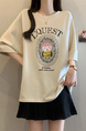 Beige Real Shot of the New 2025 Summer Korean Style Personalized Versatile Printing Age-Reducing Loose Casual Short-Sleeved T-Shirt for Women with Large Size Trend