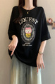 Black Real Shot of the New 2025 Summer Korean Style Personalized Versatile Printing Age-Reducing Loose Casual Short-Sleeved T-Shirt for Women with Large Size Trend
