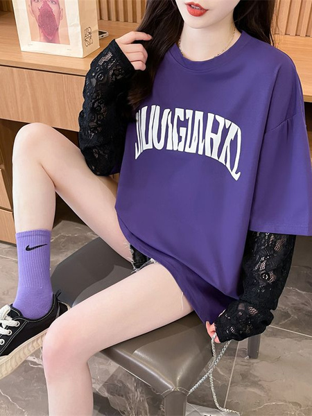 Real shot of 2025 back-collar modal 92% viscose fiber + 8% spandex short-sleeved T-shirt for women in vibrant purple