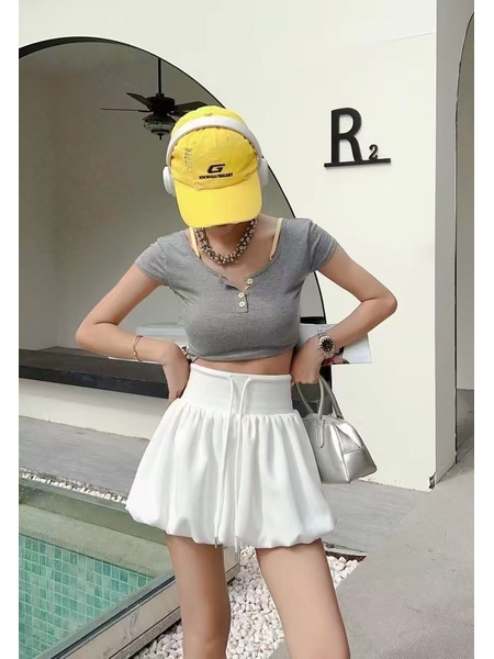Korean Casual Flower Bud Skirt for Women 2025 Summer High Waist Drawstring Sports Sweater Skirt Hot Girl A-Line Puffy Short Skirt - White