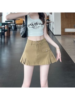 Khaki Denim Skirt Short Skirt 2025 Summer New High Waist Slim A-Line Hot Girl Style Hip Skirt - Khaki