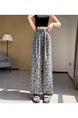Black and White Real Shot Ice Silk Satin Printed Wide-Leg Pants Women's Summer Thin and All-Matching Slimming Drape Leisure Air Conditioning Sun-Proof Trousers - Black and White