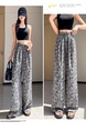 Black and White Real Shot Ice Silk Satin Printed Wide-Leg Pants Women's Summer Thin and All-Matching Slimming Drape Leisure Air Conditioning Sun-Proof Trousers - Black and White
