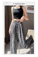 Black and White Real Shot Ice Silk Satin Printed Wide-Leg Pants Women's Summer Thin and All-Matching Slimming Drape Leisure Air Conditioning Sun-Proof Trousers - Black and White