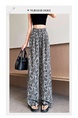 Black and White Real Shot Ice Silk Satin Printed Wide-Leg Pants Women's Summer Thin and All-Matching Slimming Drape Leisure Air Conditioning Sun-Proof Trousers - Black and White