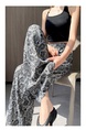 Black and White Real Shot Ice Silk Satin Printed Wide-Leg Pants Women's Summer Thin and All-Matching Slimming Drape Leisure Air Conditioning Sun-Proof Trousers - Black and White