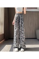 Black and White Real Shot Ice Silk Satin Printed Wide-Leg Pants Women's Summer Thin and All-Matching Slimming Drape Leisure Air Conditioning Sun-Proof Trousers - Black and White