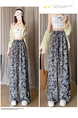 Black and White Real Shot Ice Silk Satin Printed Wide-Leg Pants Women's Summer Thin and All-Matching Slimming Drape Leisure Air Conditioning Sun-Proof Trousers - Black and White
