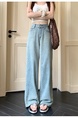 Light Blue Real Shot Cost-Effective Design Jacquard Denim Trousers Women's Retro Washed Straight Loose Wide Leg Mop Pants