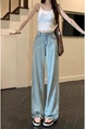 Light Blue Real Shot Cost-Effective Design Jacquard Denim Trousers Women's Retro Washed Straight Loose Wide Leg Mop Pants