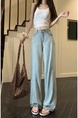 Light Blue Real Shot Cost-Effective Design Jacquard Denim Trousers Women's Retro Washed Straight Loose Wide Leg Mop Pants