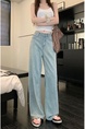 Light Blue Real Shot Cost-Effective Design Jacquard Denim Trousers Women's Retro Washed Straight Loose Wide Leg Mop Pants