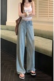 Light Blue Real Shot Cost-Effective Design Jacquard Denim Trousers Women's Retro Washed Straight Loose Wide Leg Mop Pants