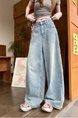 Real Shot Real Price Vintage Light Wash Blue Wide Leg Leisure Jeans for Women Washed High Waist Slimming and Straight Mop Trousers