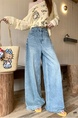 Real Shot Real Price Vintage Light Wash Blue Wide Leg Leisure Jeans for Women Washed High Waist Slimming and Straight Mop Trousers