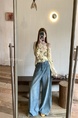 Real Shot Real Price Vintage Light Wash Blue Wide Leg Leisure Jeans for Women Washed High Waist Slimming and Straight Mop Trousers