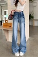 Real Shot Cost-Effective# New Straight Denim Trousers Women's Retro Water Loose Narrow Version Wash Wide Leg Mop Pants - Light Blue