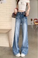 Real Shot Cost-Effective# New Straight Denim Trousers Women's Retro Water Loose Narrow Version Wash Wide Leg Mop Pants - Light Blue