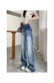 Real Shot Cost-Effective# New Straight Denim Trousers Women's Retro Water Loose Narrow Version Wash Wide Leg Mop Pants - Light Blue
