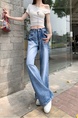 Real Shot Cost-Effective# New Straight Denim Trousers Women's Retro Water Loose Narrow Version Wash Wide Leg Mop Pants - Light Blue