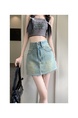 Real Shot Cost-Effective New High Waist Denim Skirt Women's Design Frayed Edge A-line Sheath Short Skirt - LIGHT BLUE