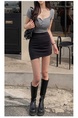 South Korea's Dongdaemun New Products Versatile and Stylish Slimming High-Waist A-Line Short Skirts and Pants - BLACK