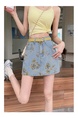 Vintage Tie-Dyed Printed Skirt Women's Summer Anti-Exposure Hot Girl Hip Skirt High Waist Denim Skirt A-Line Skirt - LIGHT BLUE