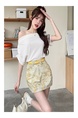 Vintage Tie-Dyed Printed Skirt Women's Summer Anti-Exposure Hot Girl Hip Skirt High Waist Denim Skirt A-Line Skirt - YELLOW
