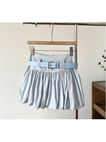 Light Blue Lantern Shorts Skirt Female 2025 Summer New Bubble Bud Umbrella Skirt - High Waist A-Line Skirt