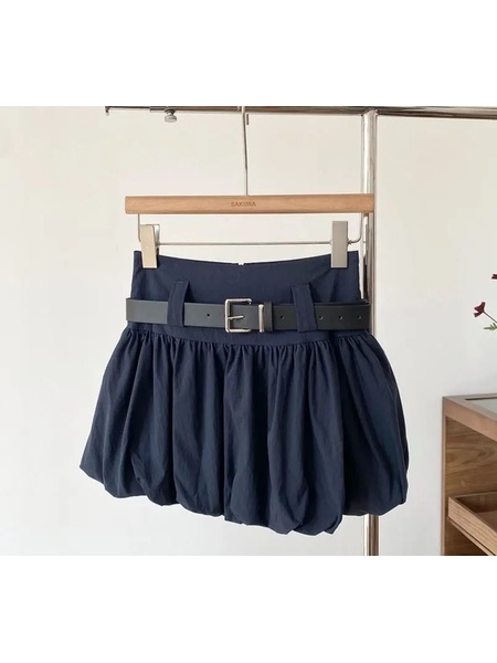 Navy Blue Lantern Shorts Skirt Female 2025 Summer New Bubble Bud Umbrella Skirt - High Waist A-Line Skirt